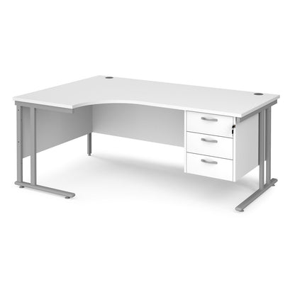 Maestro 25 cantilever left hand ergonomic desk with 3 drawer ped