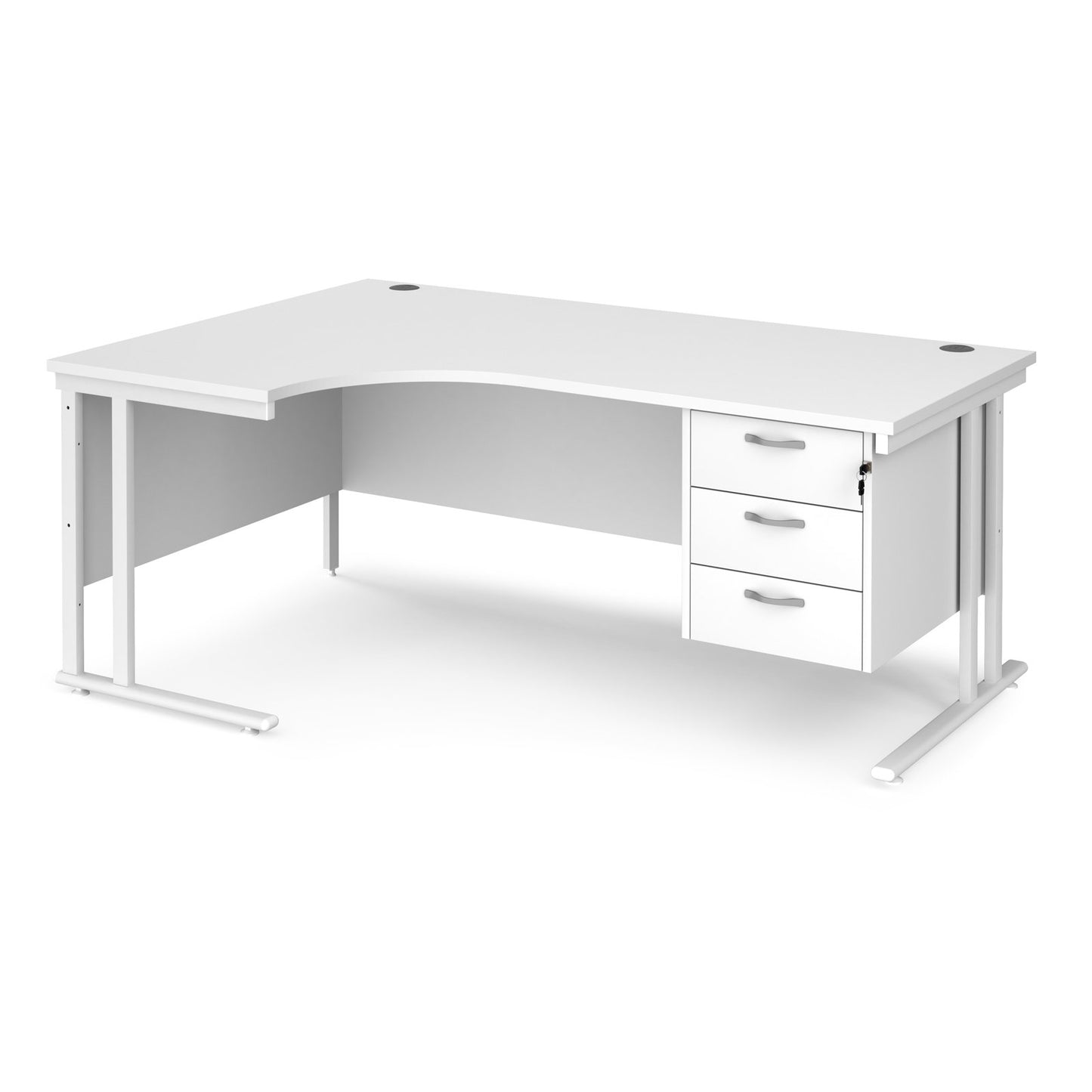 Maestro 25 cantilever left hand ergonomic desk with 3 drawer ped