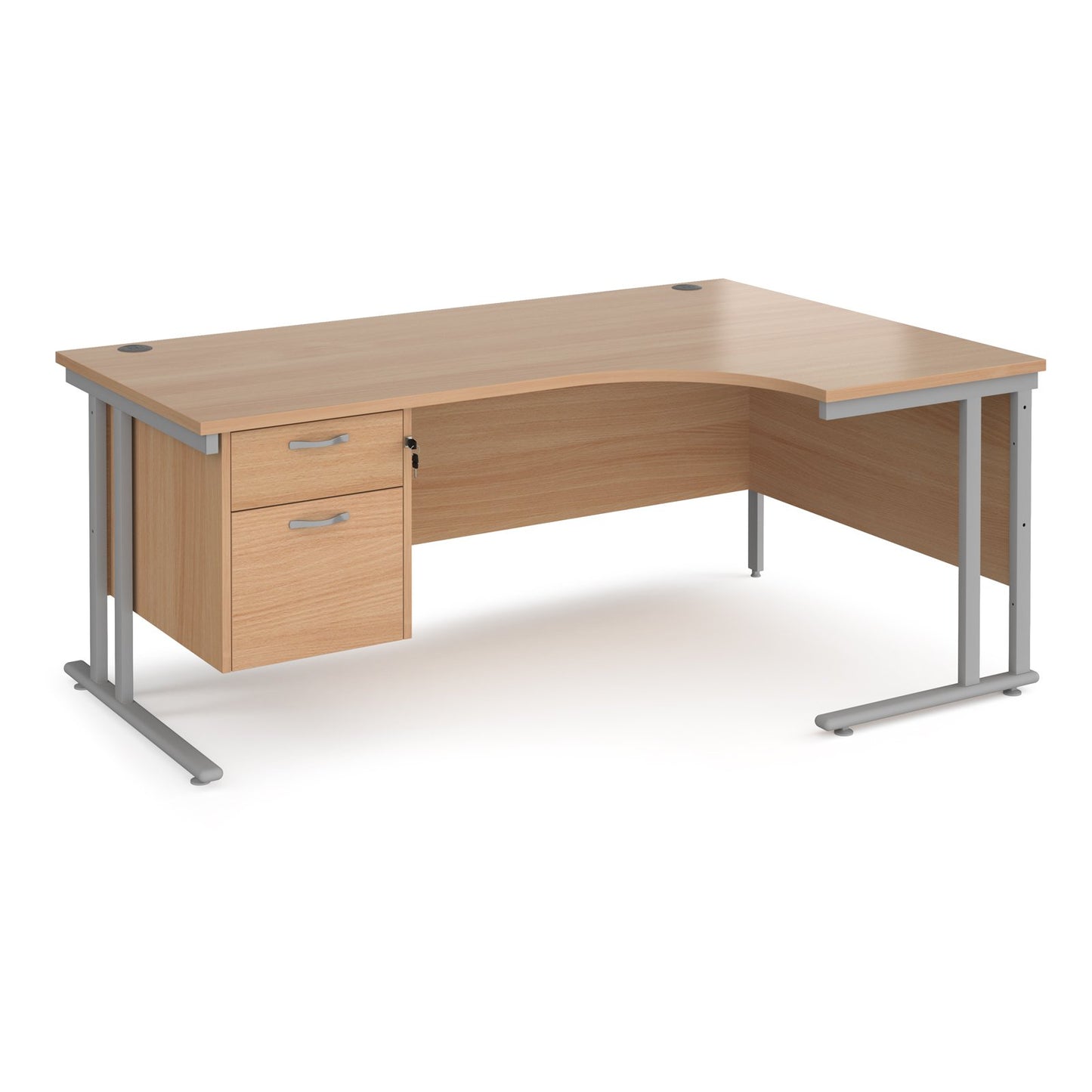 Maestro 25 cantilever right hand ergonomic desk with 2 drawer ped