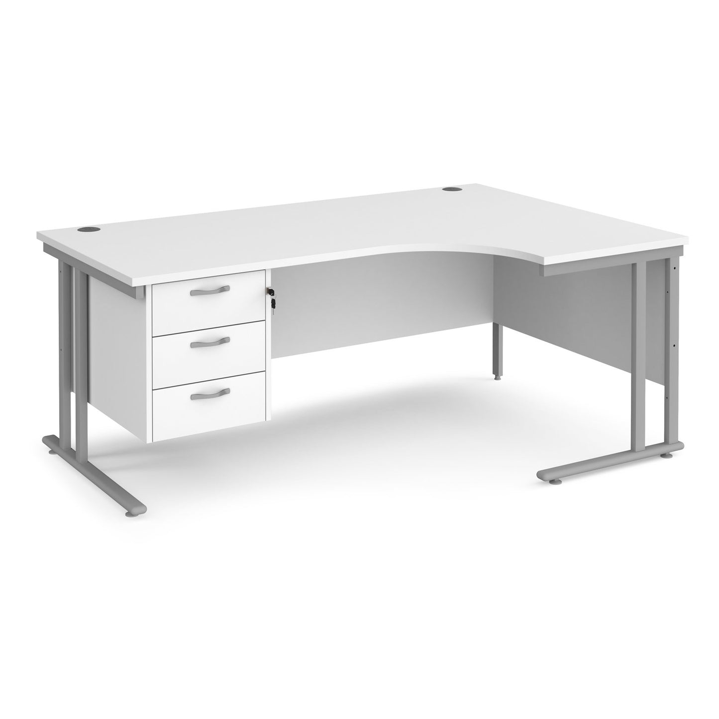 Maestro 25 cantilever right hand ergonomic desk with 3 drawer ped