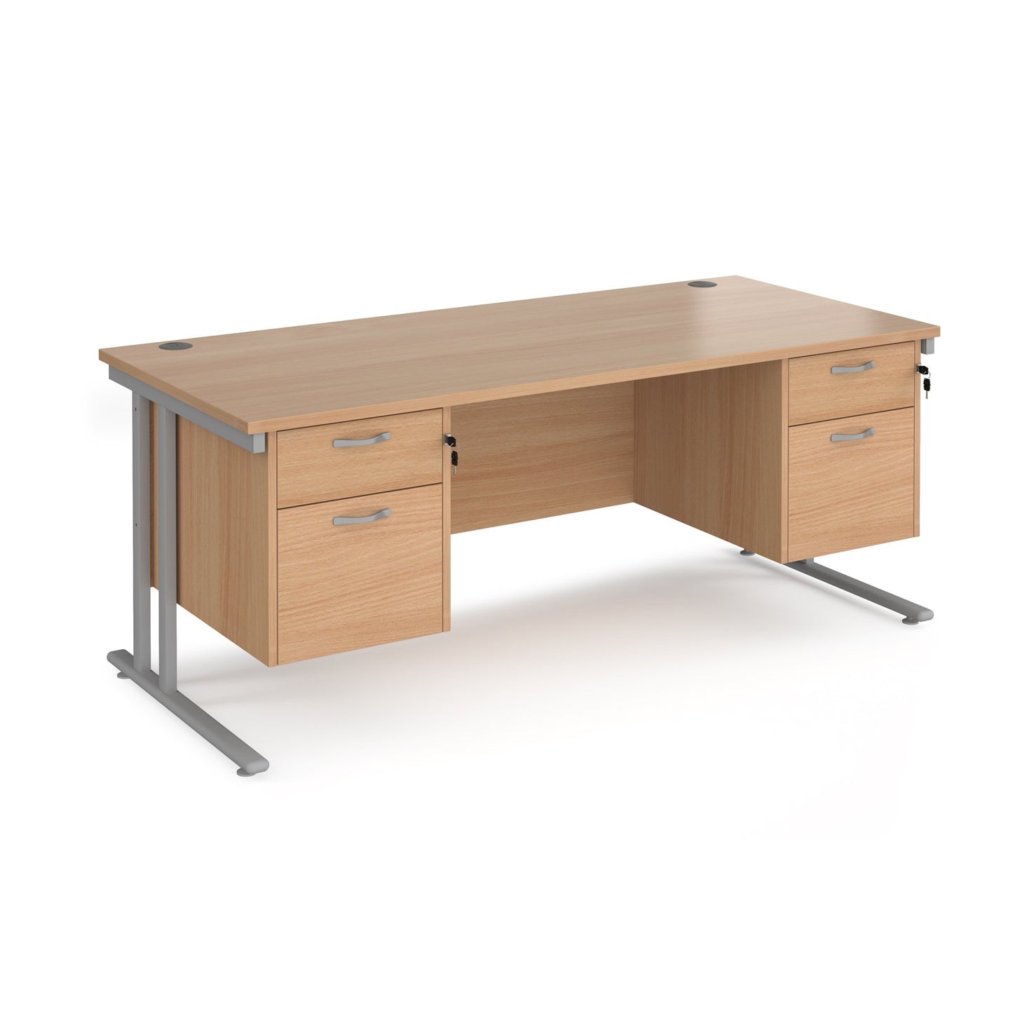 Maestro 25 cantilever 800mm deep desk with 2 x 2 drawer pedestal