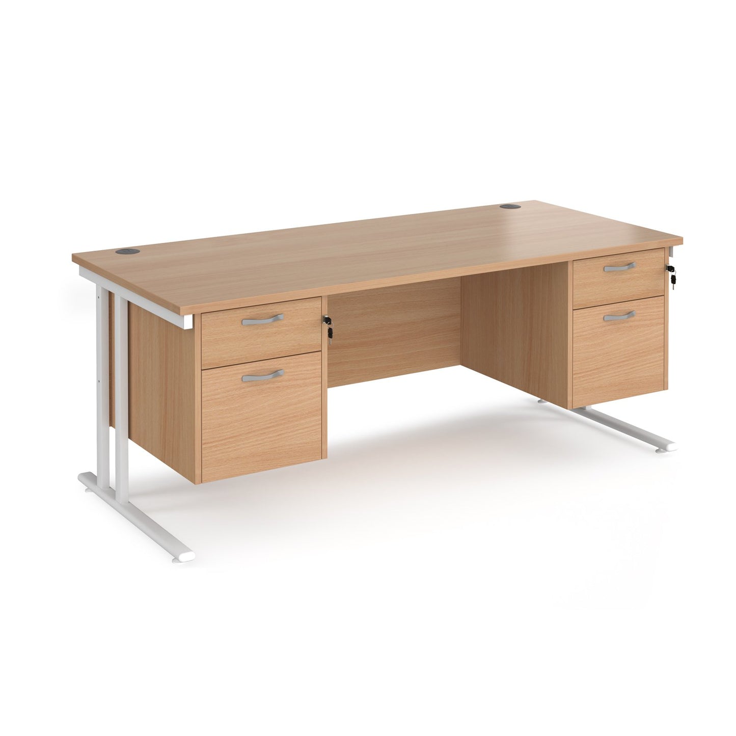 Maestro 25 cantilever 800mm deep desk with 2 x 2 drawer pedestal