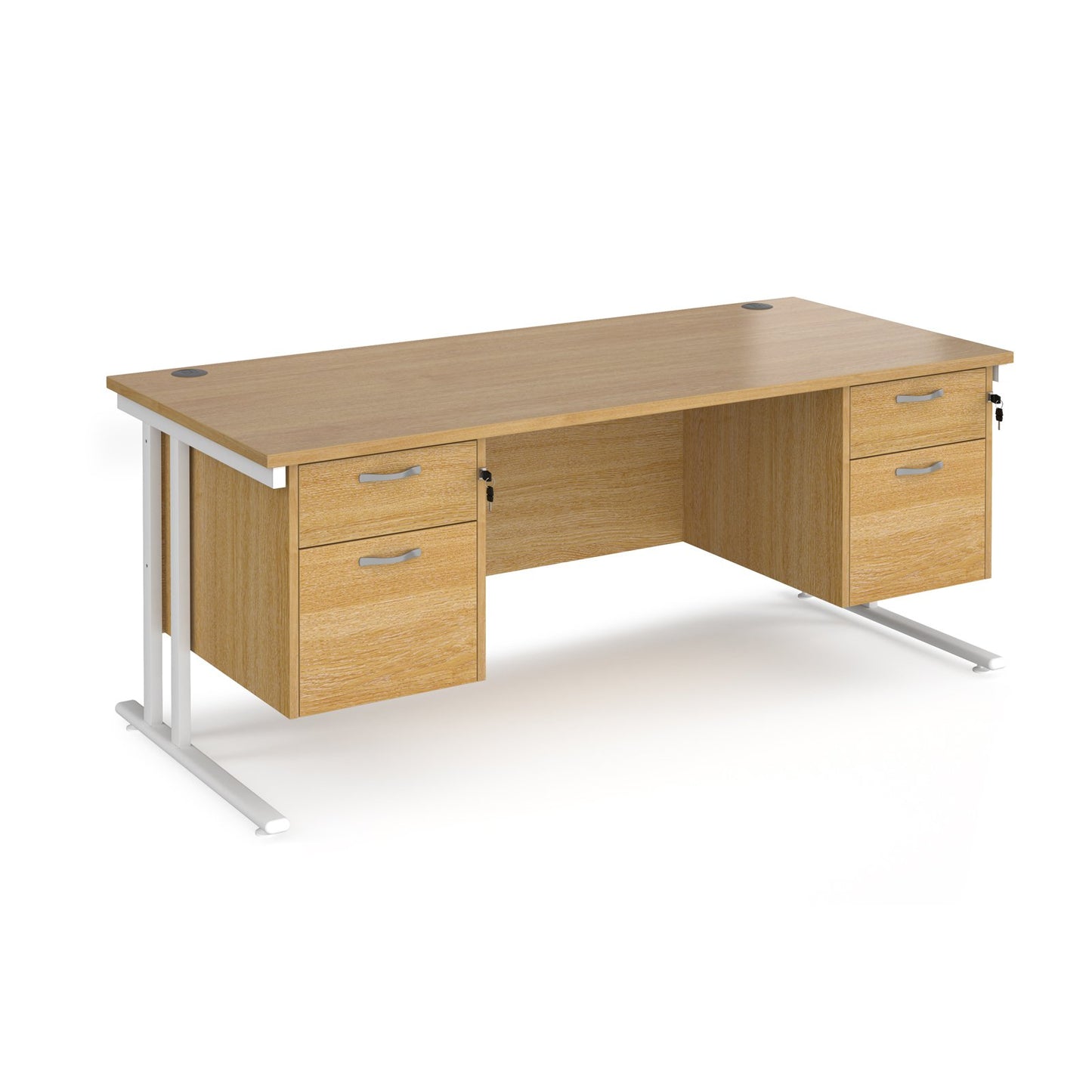 Maestro 25 cantilever 800mm deep desk with 2 x 2 drawer pedestal