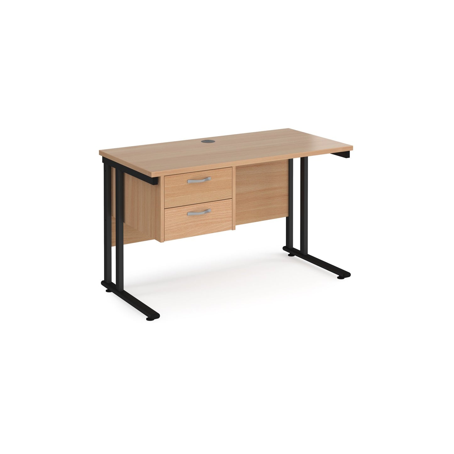 Maestro 25 cantilever 600mm deep desk with 2 drawer pedestal