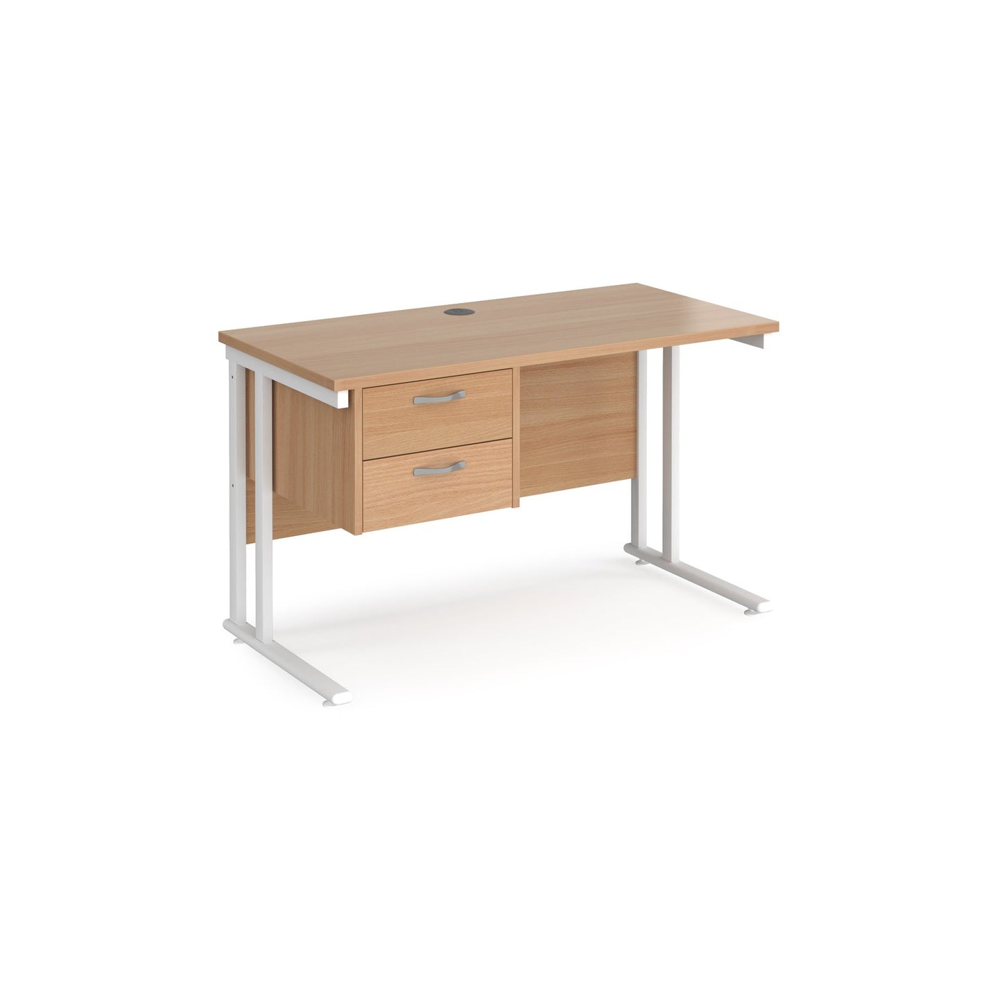 Maestro 25 cantilever 600mm deep desk with 2 drawer pedestal