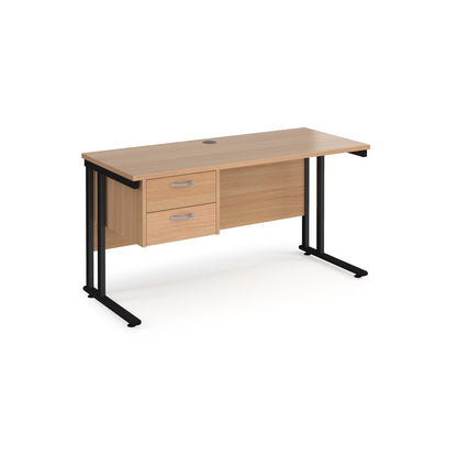 Maestro 25 cantilever 600mm deep desk with 2 drawer pedestal