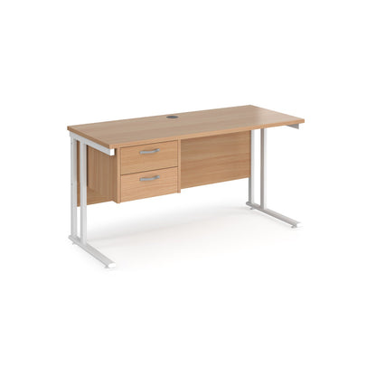 Maestro 25 cantilever 600mm deep desk with 2 drawer pedestal