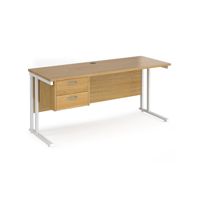 Maestro 25 cantilever 600mm deep desk with 2 drawer pedestal