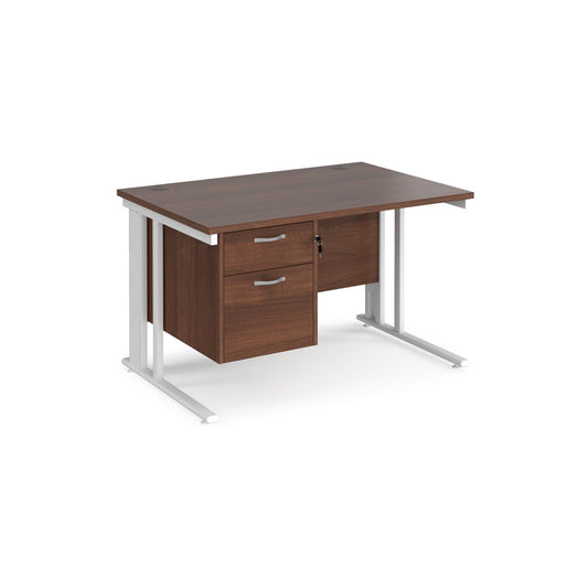 Maestro 25 cable managed 800mm deep desk with 2 drawer ped - Walnut