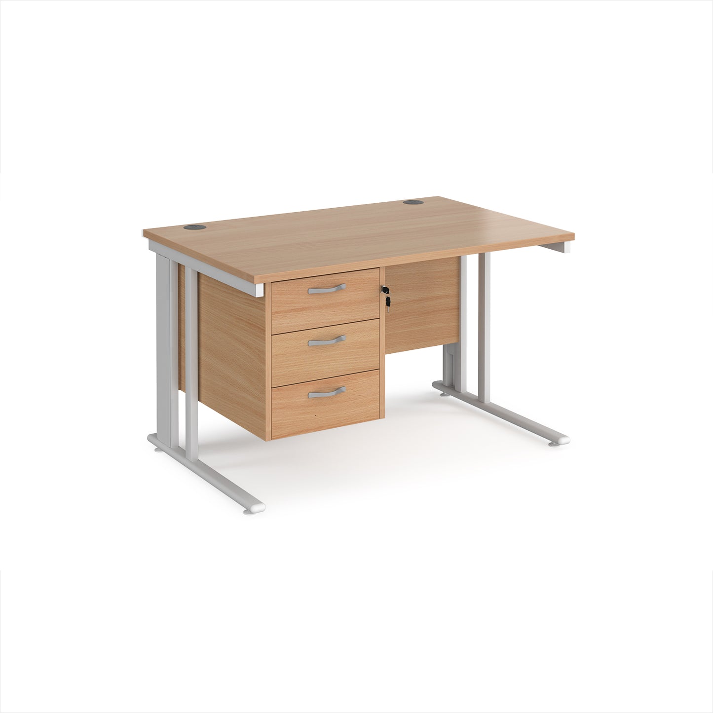 Maestro 25 cable managed 800mm deep desk with 3 drawer ped - MCM12P3WHB
