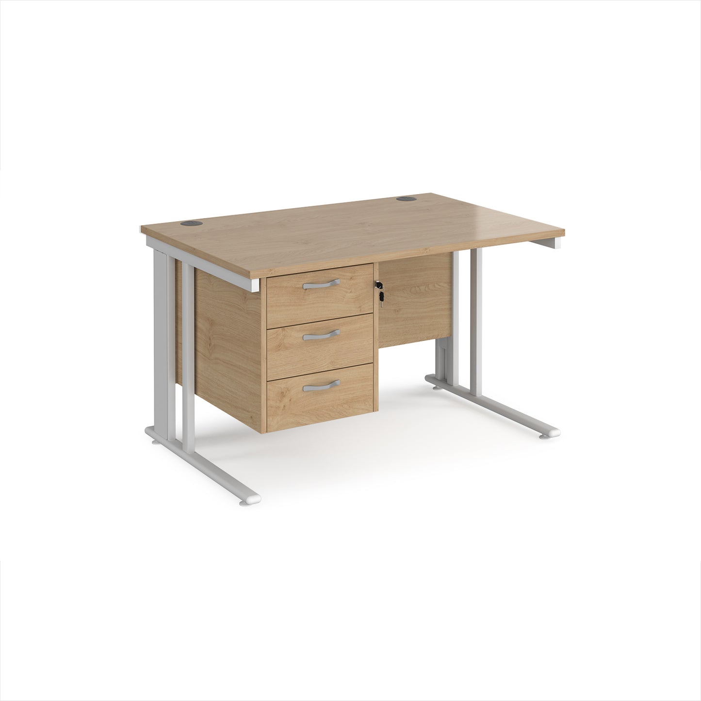 Maestro 25 cable managed 800mm deep desk with 3 drawer ped - MCM12P3WHKO