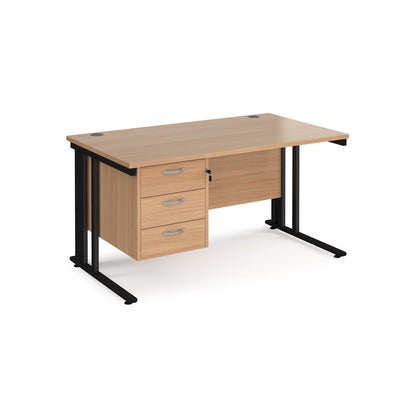 Maestro 25 cable managed 800mm deep desk with 3 drawer ped