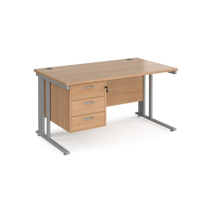 Maestro 25 cable managed 800mm deep desk with 3 drawer ped