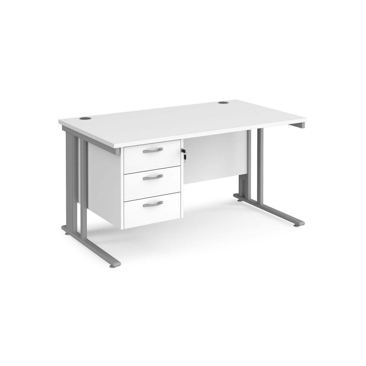 Maestro 25 cable managed 800mm deep desk with 3 drawer ped - White