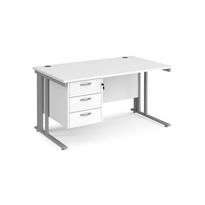 Maestro 25 cable managed 800mm deep desk with 3 drawer ped - White