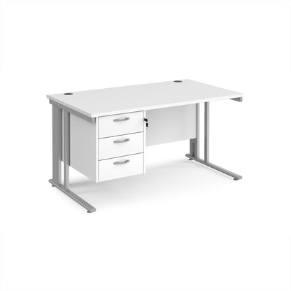 Maestro 25 cable managed 800mm deep desk with 3 drawer ped - MCM14P3SWH