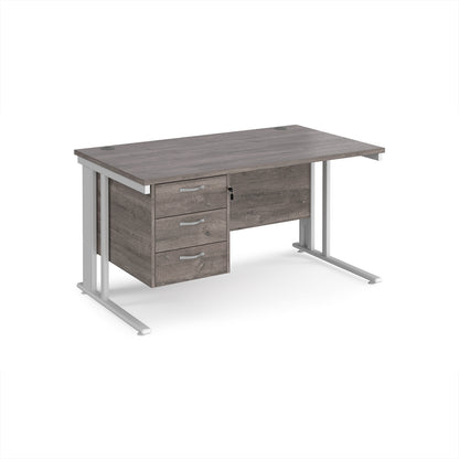 Maestro 25 cable managed 800mm deep desk with 3 drawer ped - MCM14P3WHGO