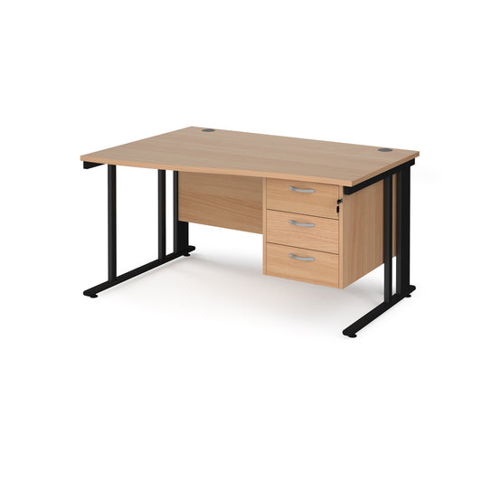 Maestro 25 cable managed left hand wave desk with 3 drawer ped