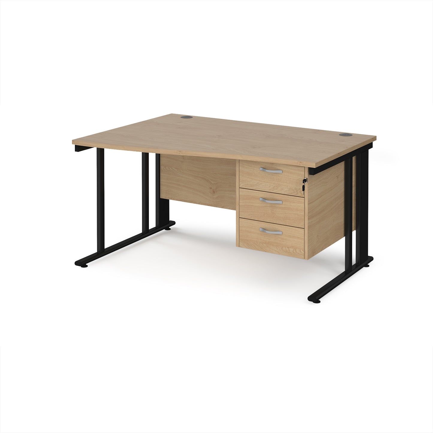 Maestro 25 cable managed left hand wave desk with 3 drawer ped - MCM14WLP3KKO