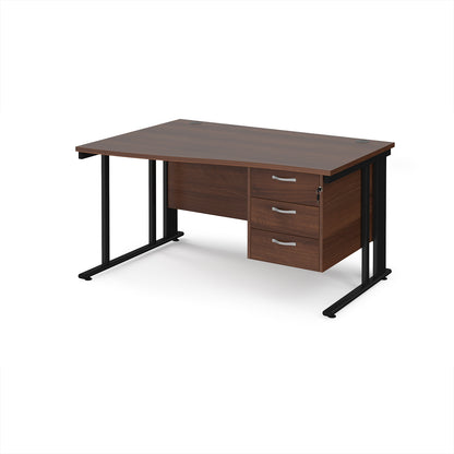 Maestro 25 cable managed left hand wave desk with 3 drawer ped - MCM14WLP3KW