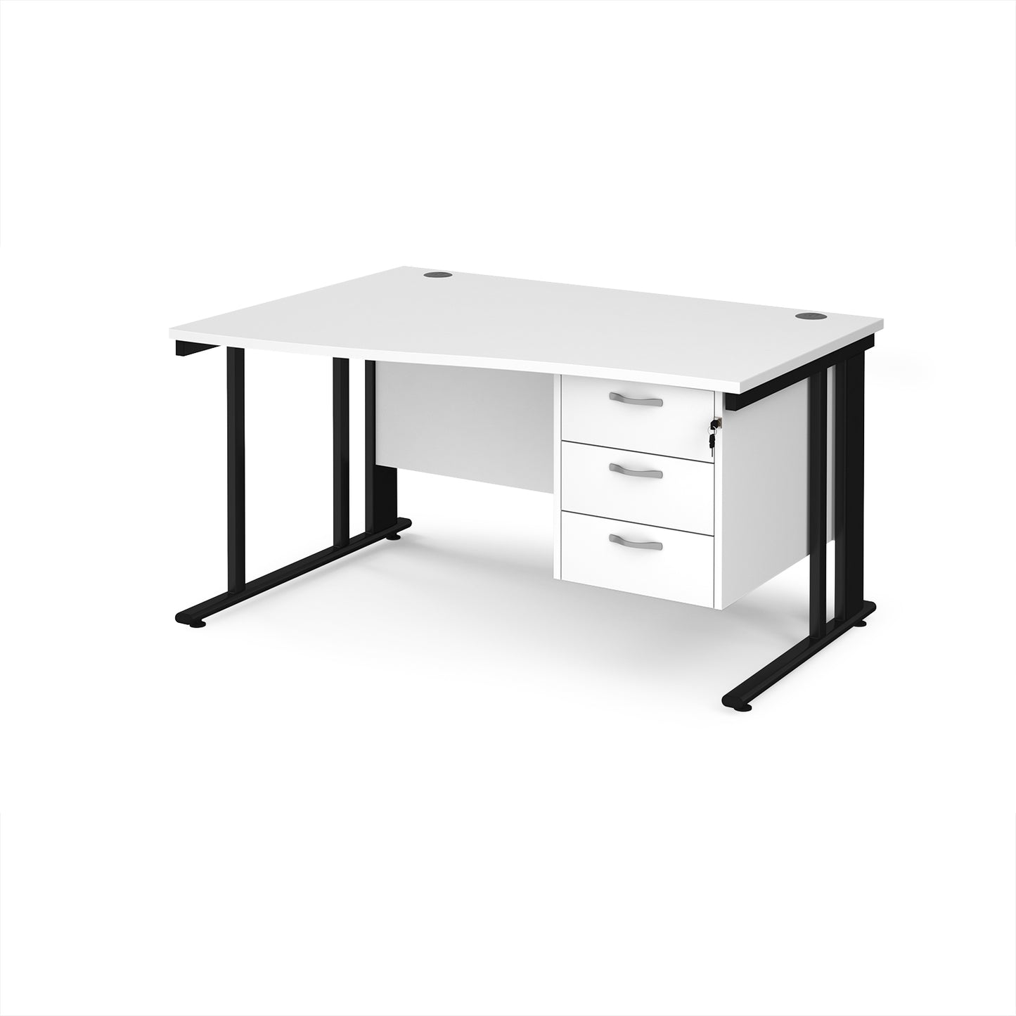 Maestro 25 cable managed left hand wave desk with 3 drawer ped - MCM14WLP3KWH