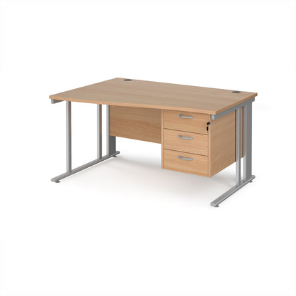 Maestro 25 cable managed left hand wave desk with 3 drawer ped - MCM14WLP3SB
