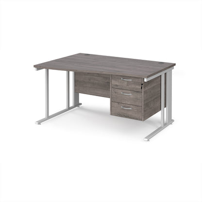 Maestro 25 cable managed left hand wave desk with 3 drawer ped - MCM14WLP3WHGO