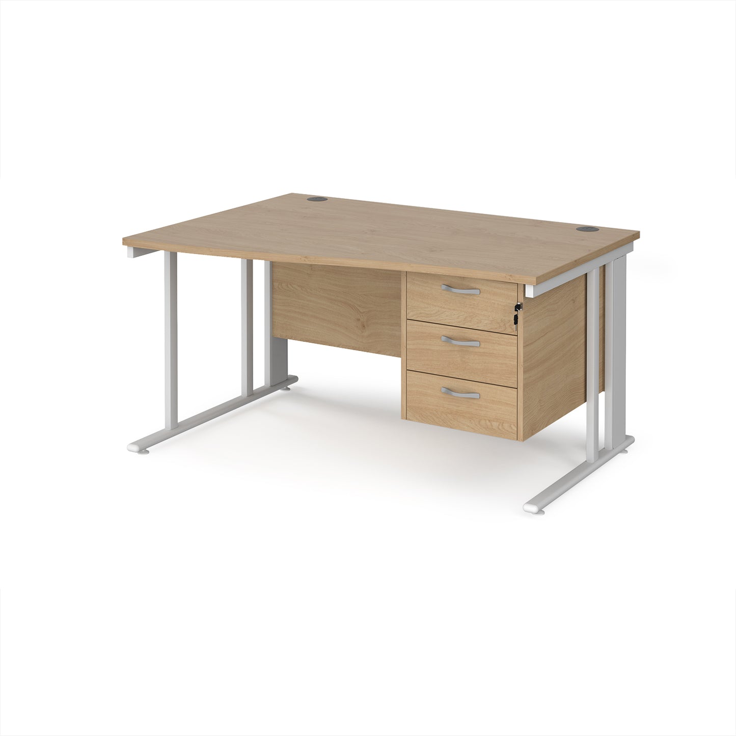 Maestro 25 cable managed left hand wave desk with 3 drawer ped - MCM14WLP3WHKO