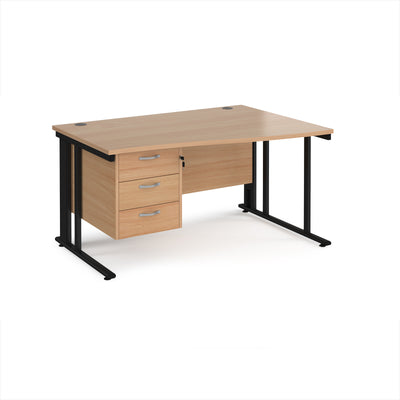 Maestro 25 cable managed right hand wave desk with 3 drawer ped - MCM14WRP3KB