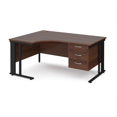 Maestro 25 cable managed left hand ergonomic desk with 3 drawer ped - MCM16ELP3KW