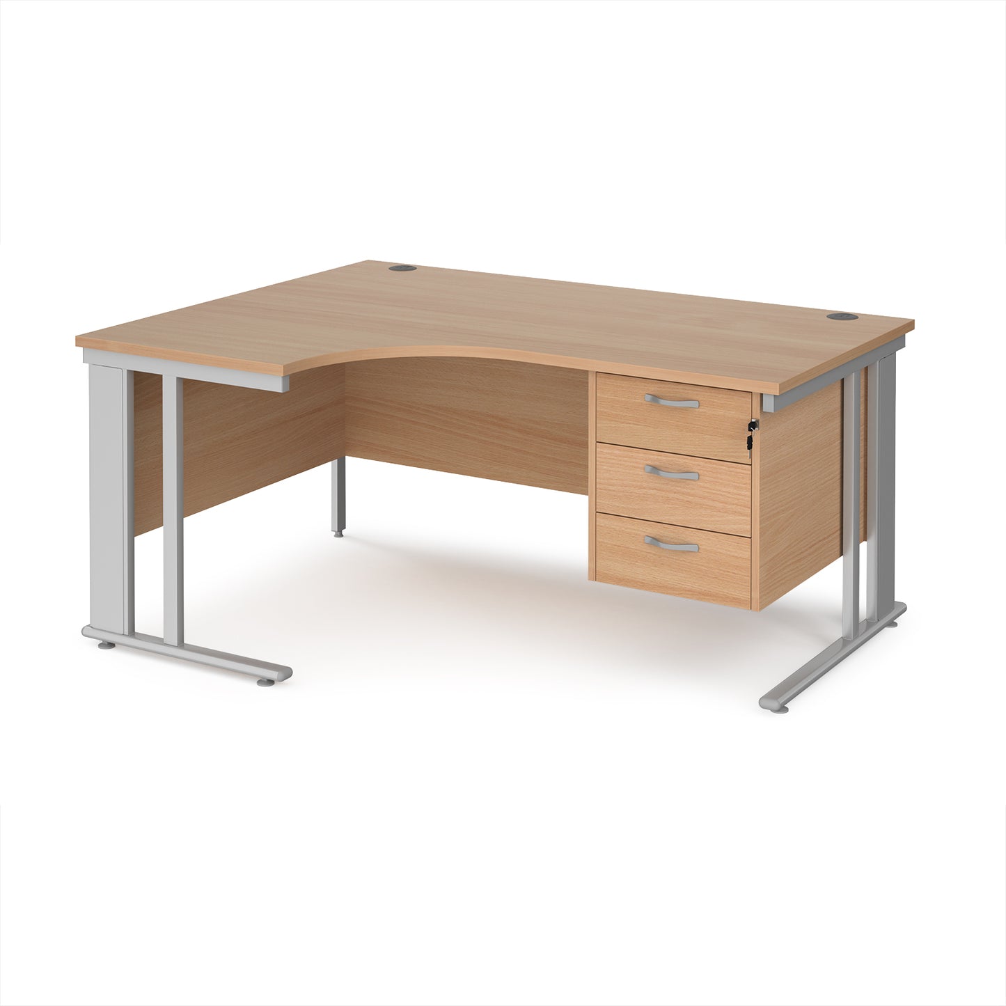 Maestro 25 cable managed left hand ergonomic desk with 3 drawer ped - MCM16ELP3SB