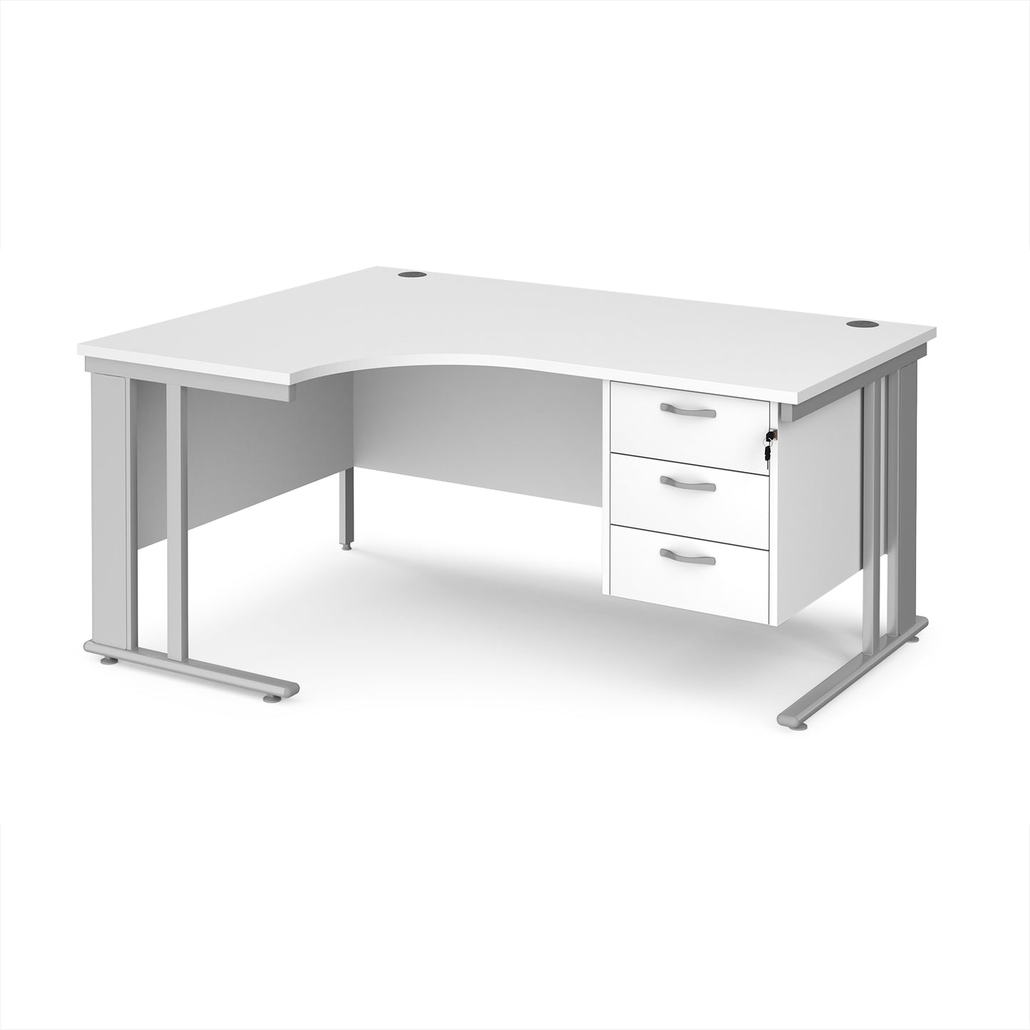 Maestro 25 cable managed left hand ergonomic desk with 3 drawer ped - MCM16ELP3SWH