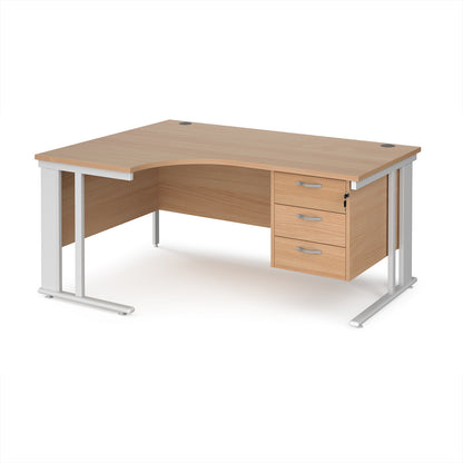 Maestro 25 cable managed left hand ergonomic desk with 3 drawer ped - MCM16ELP3WHB