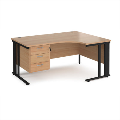 Maestro 25 cable managed right hand ergonomic desk with 3 drawer ped - MCM16ERP3KB