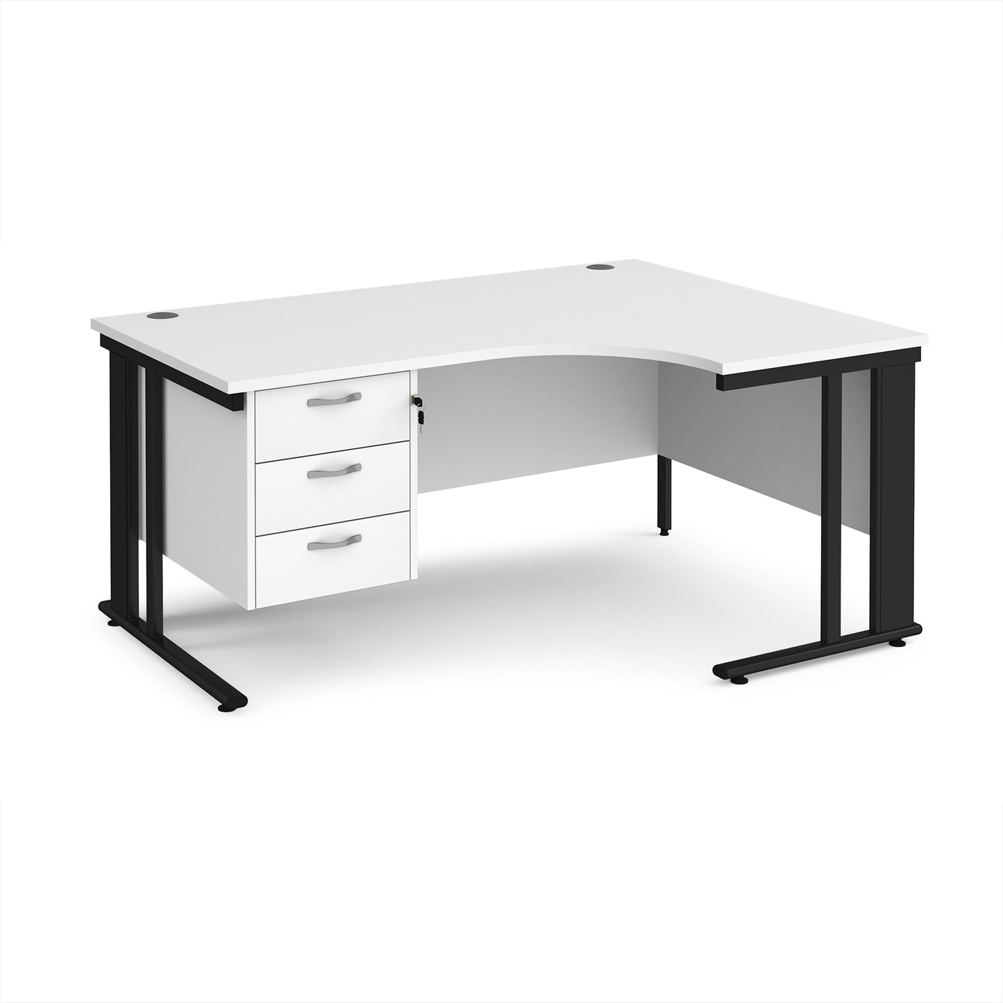 Maestro 25 cable managed right hand ergonomic desk with 3 drawer ped - MCM16ERP3KWH