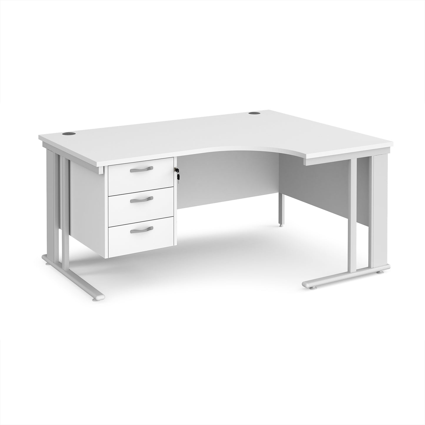 Maestro 25 cable managed right hand ergonomic desk with 3 drawer ped - MCM16ERP3WHWH