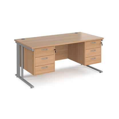 Maestro 25 cable managed 800mm deep desk with 2 x 3 drawer peds