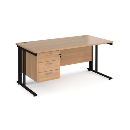 Maestro 25 cable managed 800mm deep desk with 3 drawer ped