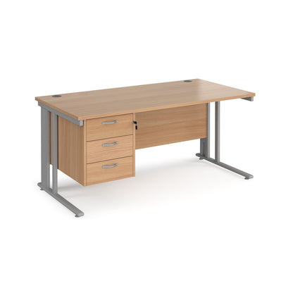 Maestro 25 cable managed 800mm deep desk with 3 drawer ped