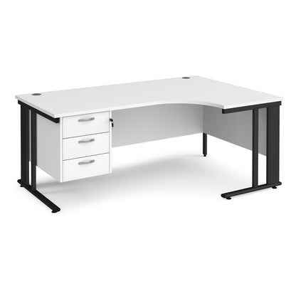 Maestro 25 cable managed right hand ergonomic corner desk with 3 drawer pedestal