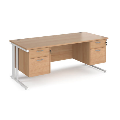 Maestro 25 cable managed 800mm deep desk with 2 x 2 drawer peds