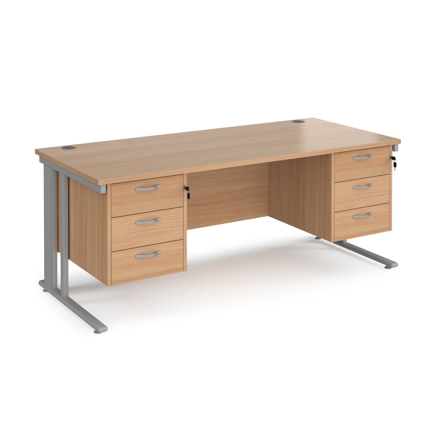 Maestro 25 cable managed 800mm deep desk with 2 x 3 drawer peds