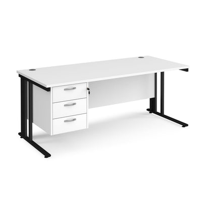 Maestro 25 cable managed 800mm deep desk with 3 drawer ped - White