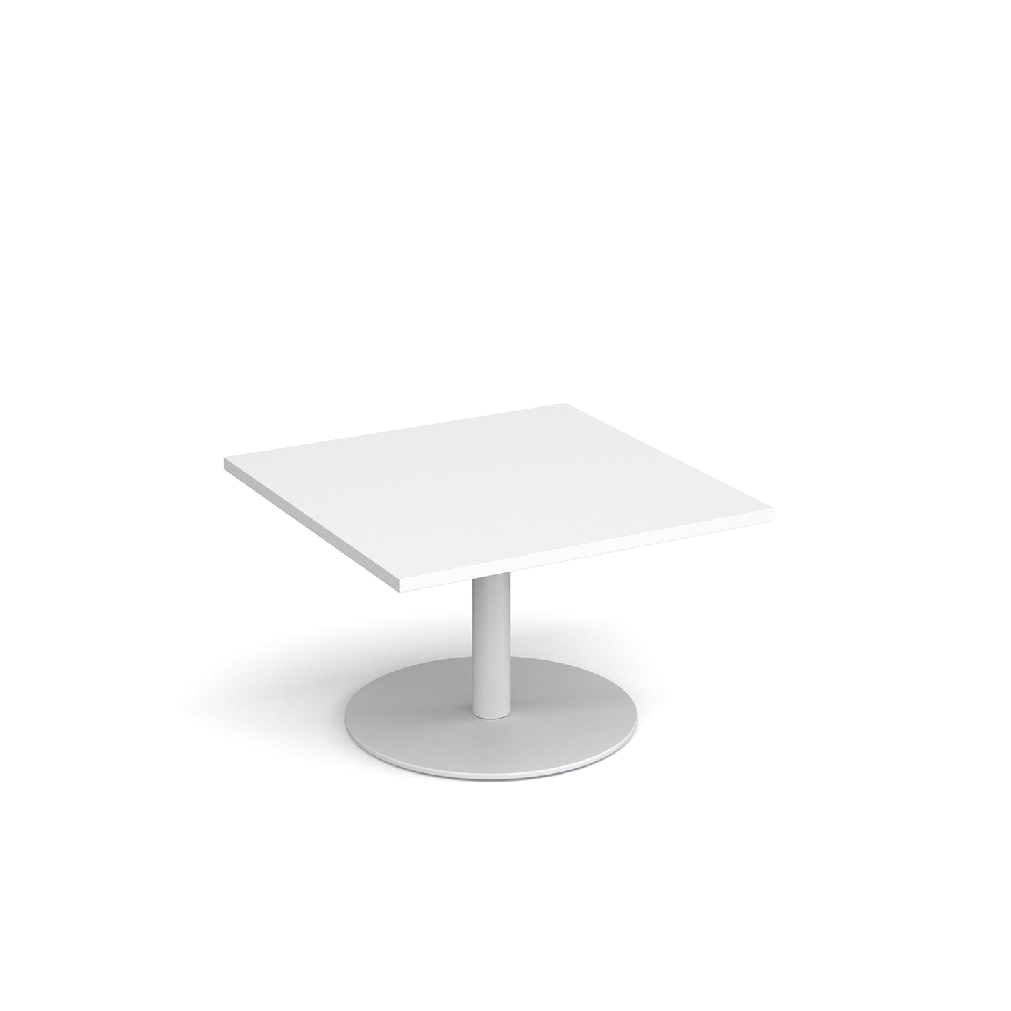Monza square coffee table with flat round base - MCS800-WH-WH