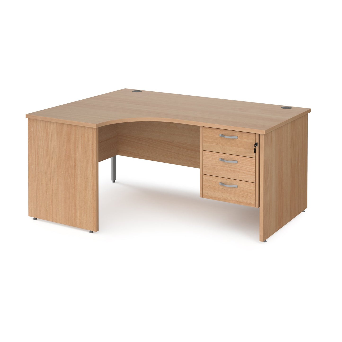 Maestro 25 panel end left hand ergonomic corner desk with 3 drawer ped