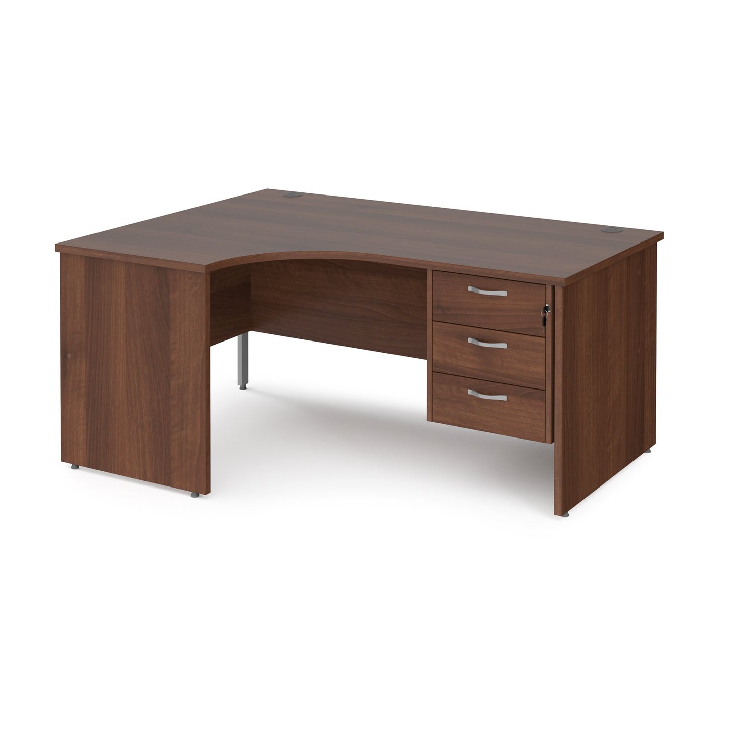 Maestro 25 panel end left hand ergonomic corner desk with 3 drawer ped