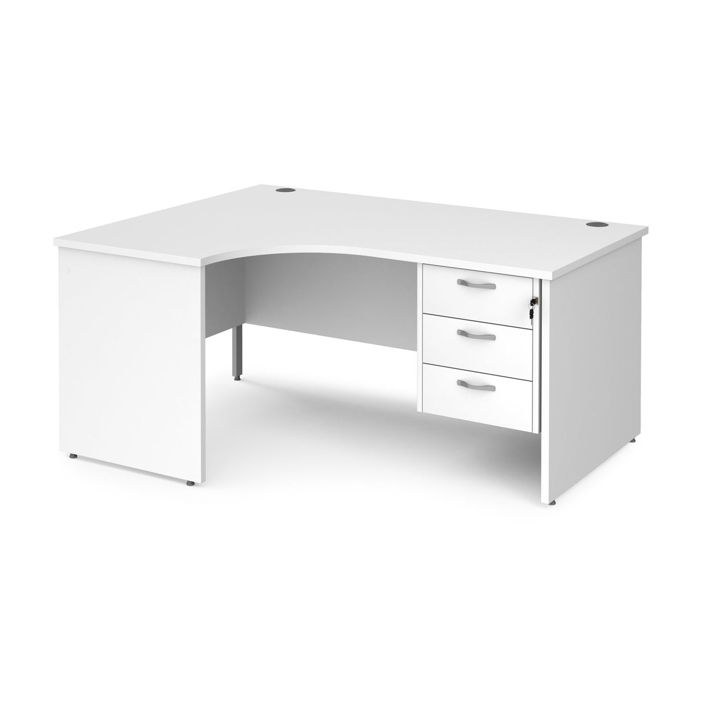 Maestro 25 panel end left hand ergonomic corner desk with 3 drawer ped