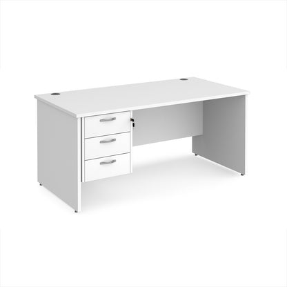 Maestro 25 panel end 800mm deep desk with 3 drawer ped - MP16P3WH