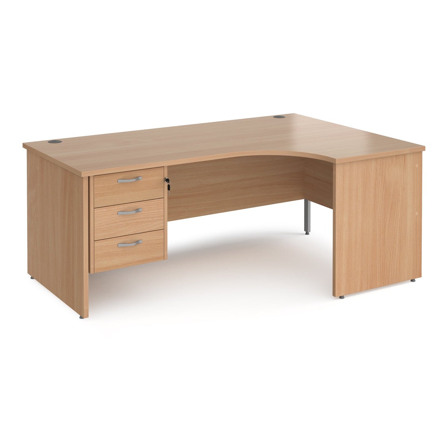 Maestro 25 panel end right hand ergonomic corner desk with 3 drawer ped