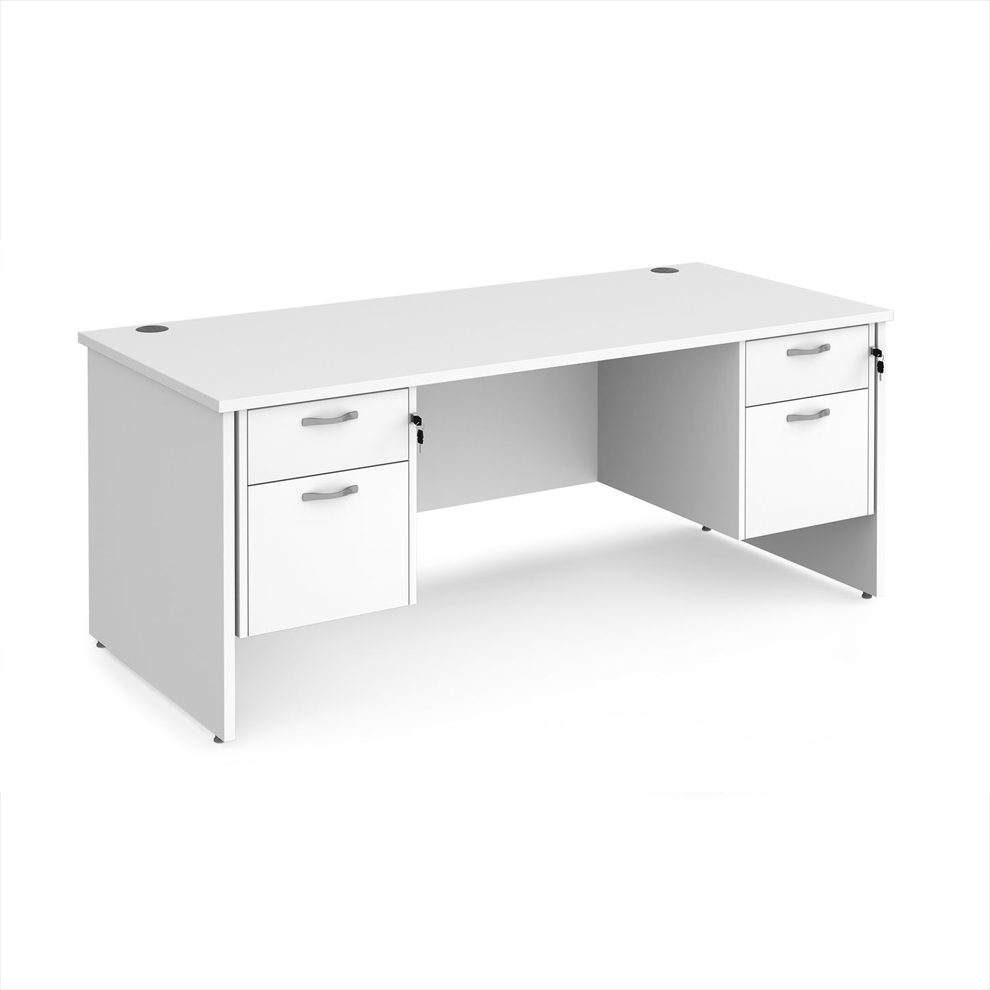 Maestro 25 panel end 800mm deep desk with 2 x 2 drawer peds - MP18P22WH
